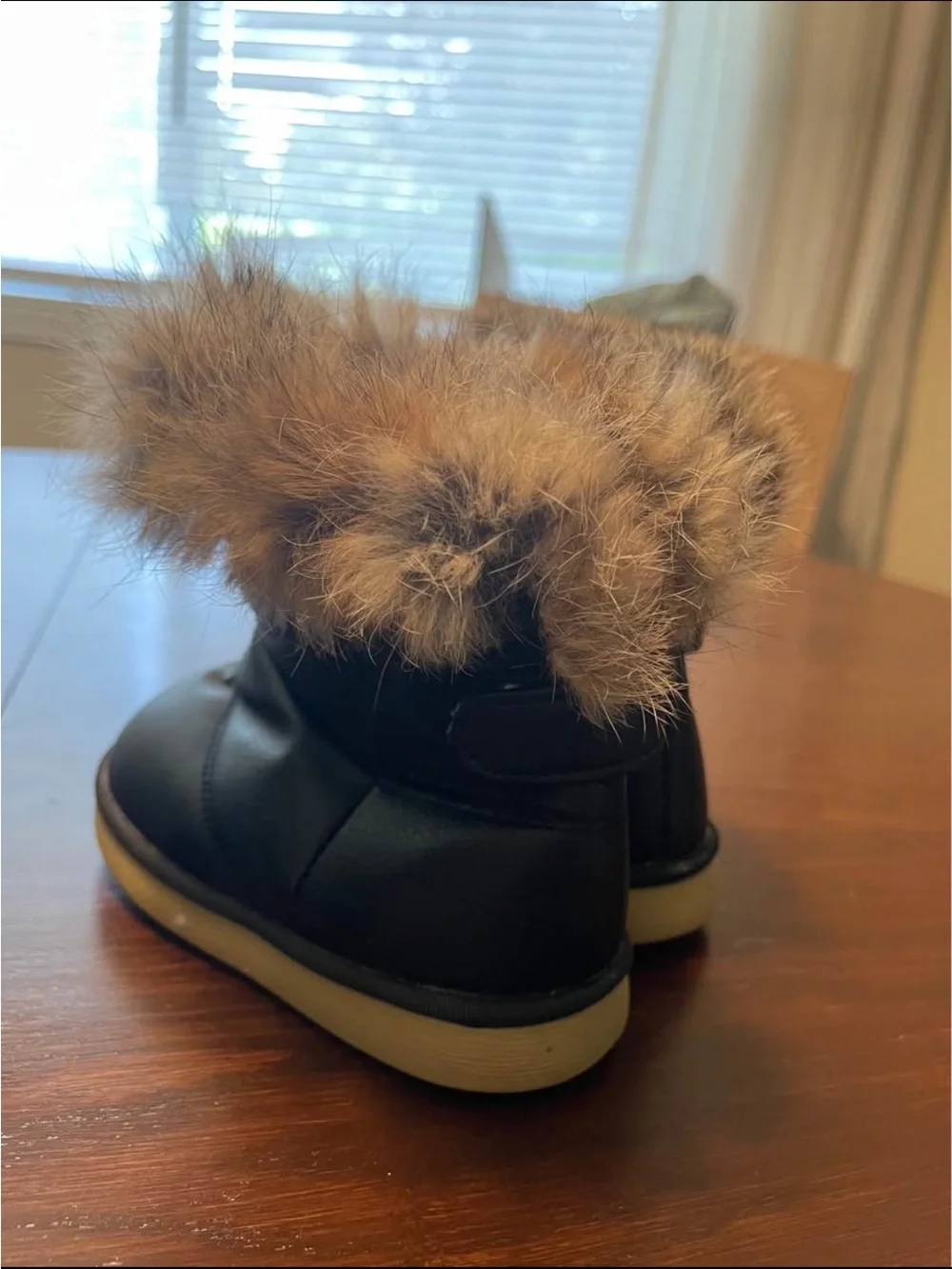 Kids Faux Fur Trim Winter Boots - Black